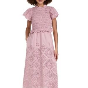 Sea Pink Lace Midi Dress